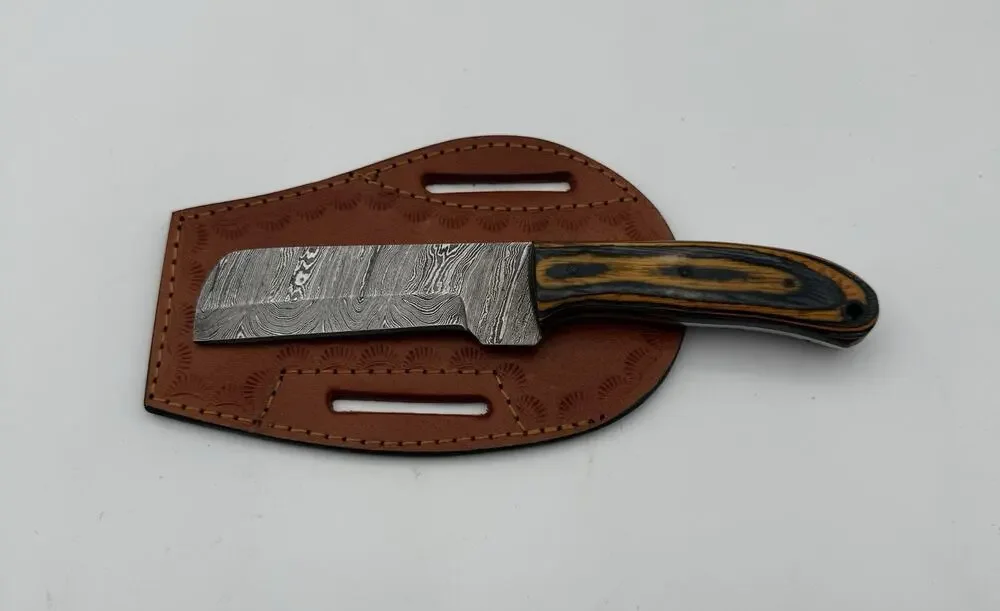 Handmade Damascus Steel Fixed Blade Knife w/ Leather Sheath – Pakistan Made NEW